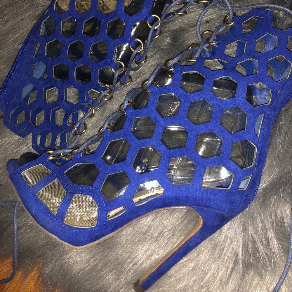 Blue Lace-Up Honeycomb Bootie